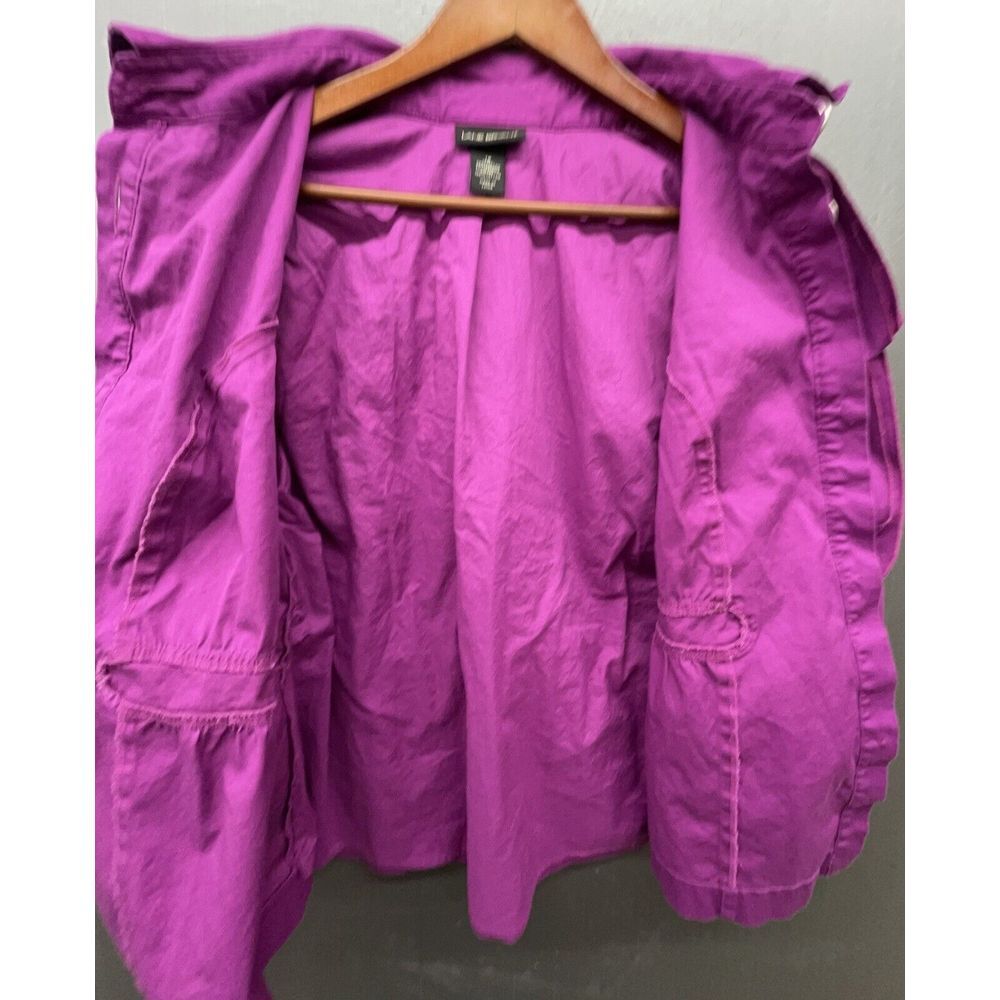 Lane Bryant Shacket 16 Purple Ruffle Button Cotton Stretch 3/4 Sleeve Top Blouse - Picture 10 of 13